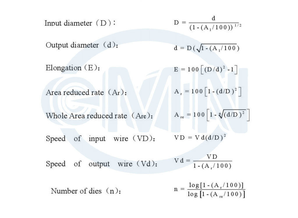 formula of wire drawing drawing input diameter